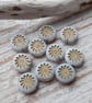 Czech white daisy coin beads, set of 10