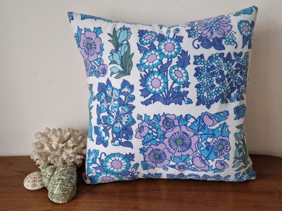 Handmade floral cushion cover vintage 1960s1970s fabric