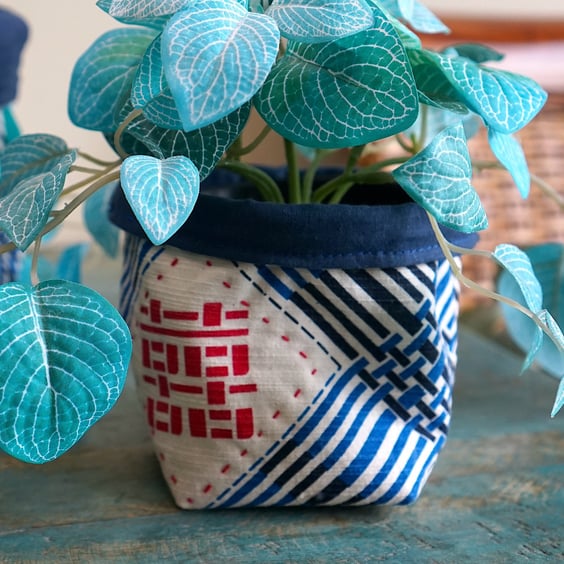 Double Happiness Handprinted Fabric Storage Basket, Crafts Project Bag