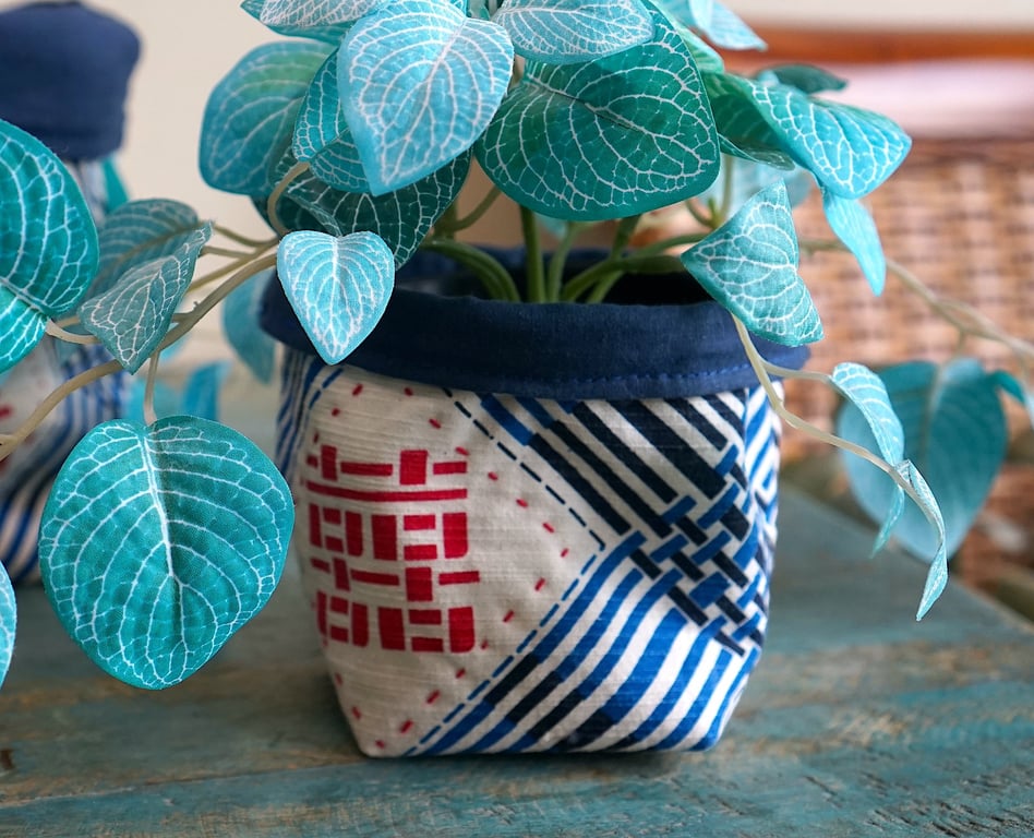 Double Happiness Handprinted Fabric Storage Basket, Crafts Project Bag