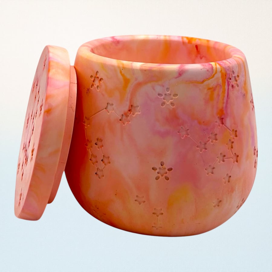 Pink Sunrise Jewellery Box Pink, Red, Orange and Yellow Star Adorned Pot stp8