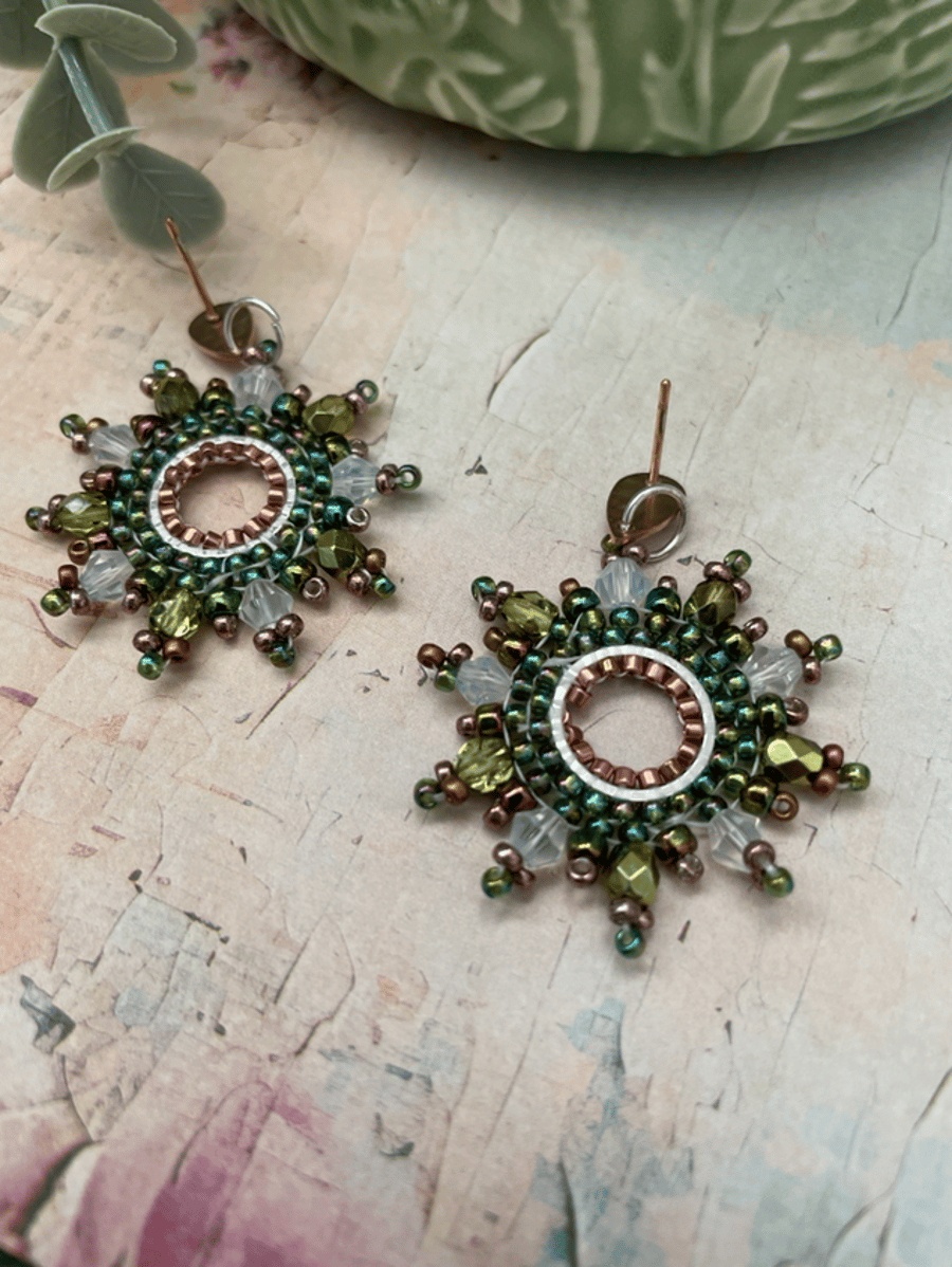 Pretty delicate beaded hoop dangle earrings, ladies artisan statement earrings 