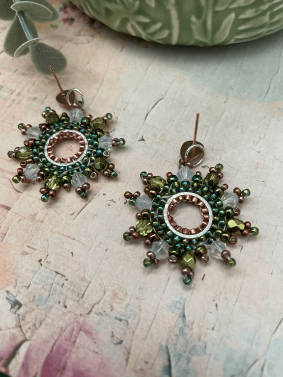 Pretty delicate beaded hoop dangle earrings, ladies artisan statement earrings 