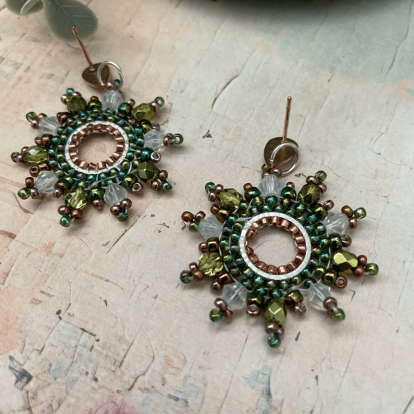 Pretty delicate beaded hoop dangle earrings, ladies artisan statement earrings 