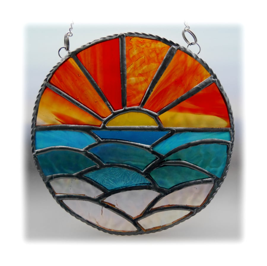 Sunset Ocean Waves Stained Glass Suncatcher 004