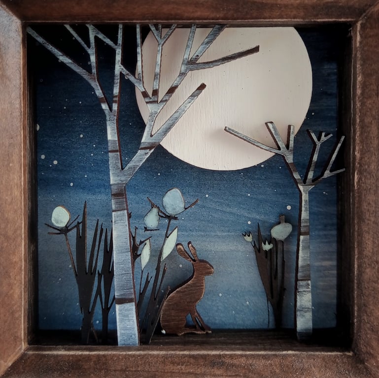Hare and Moon Picture, Enchanted Forest, Woodland Scene, British Wildlife