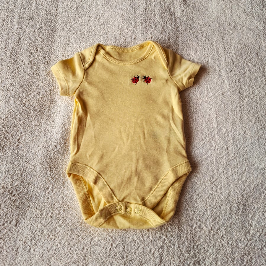 Ladybird, Vest, age 0-3 months, hand embroidered