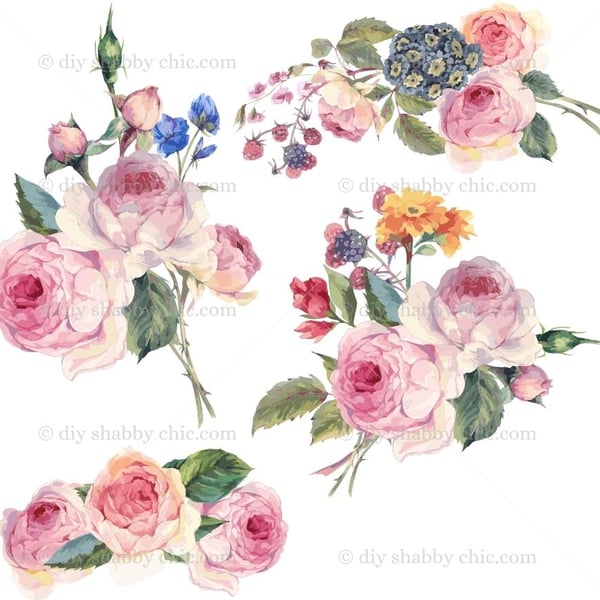 Waterslide Wood Furniture Vintage Image Transfer DIY Shabby Chic Flower Cluster