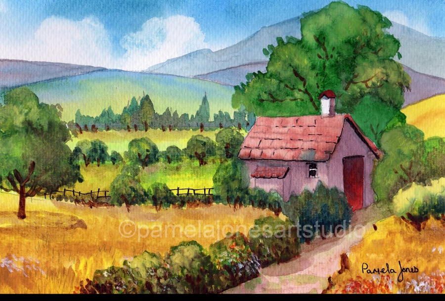 Original Watercolour, Country scene, North Wales, in 14 x 11 '' Mount