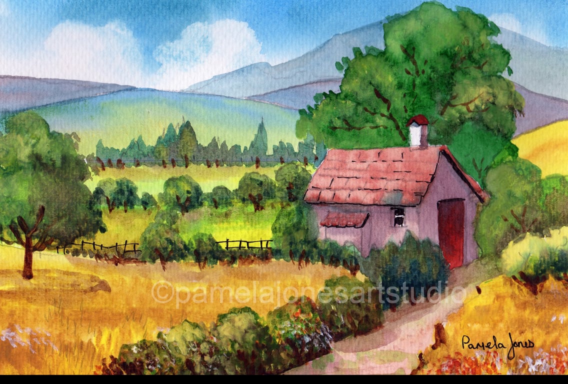 Original Watercolour, Country scene, North Wales, in 14 x 11 '' Mount