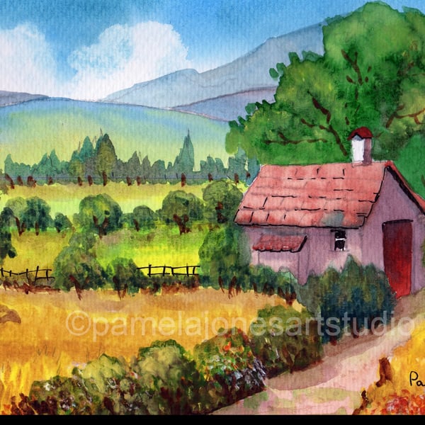 Original Watercolour, Country scene, North Wales, in 14 x 11 '' Mount