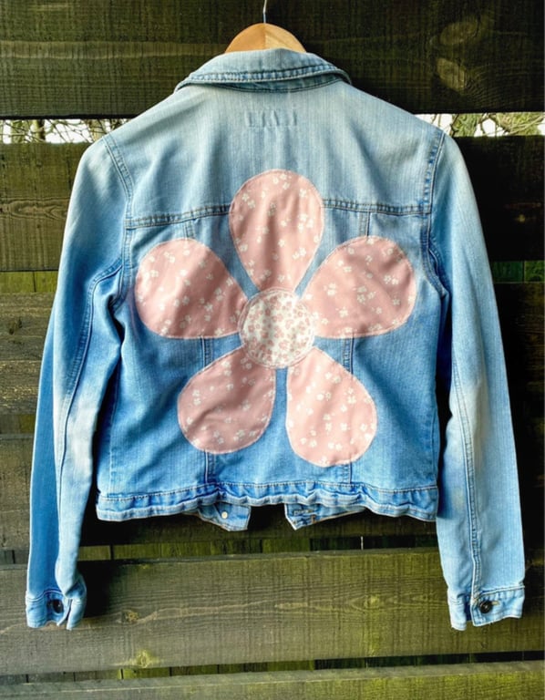 Women’s pink flower denim jacket - Size 12