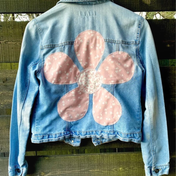 Women’s pink flower denim jacket - Size 12