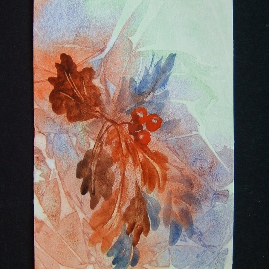 art painting original watercolour aceo leaves and Berries ref 125