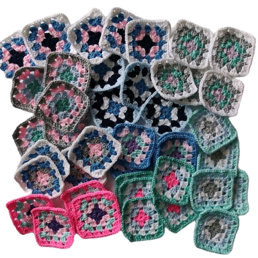 Handmade Crochet Granny Squares, Pastel Yarn Motifs, 3-inch, DIY Craft Supplies