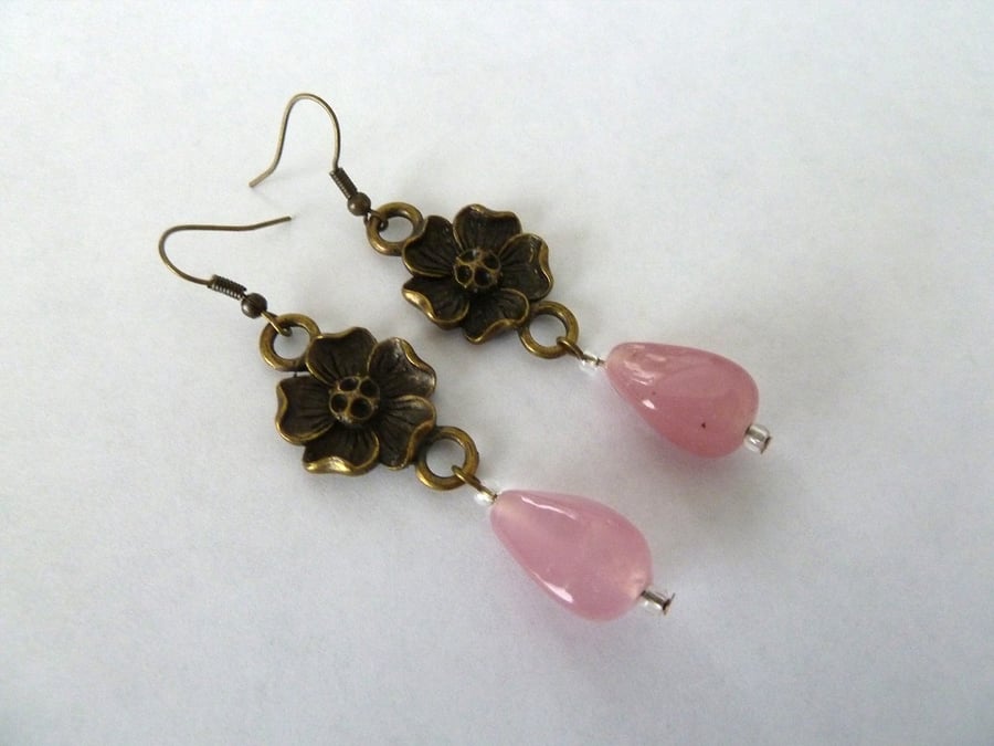 SALE pink flower earrings