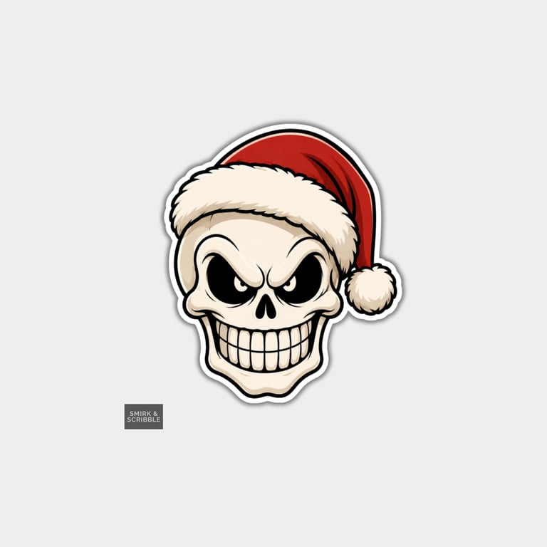 Funny Christmas Sticker Vinyl Xmas Decal For Adults - Skull In Santa Hat