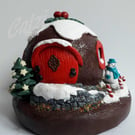 Polymer Clay Christmas Pudding Fairy House With Lights