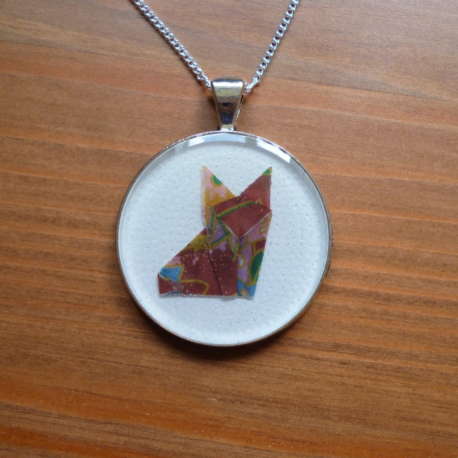 Origami fox necklace, paper fox jewellery, kawaii necklace