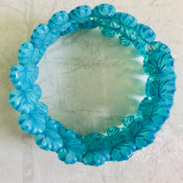 Leaf Beaded Memory Wire Statement Bracelet