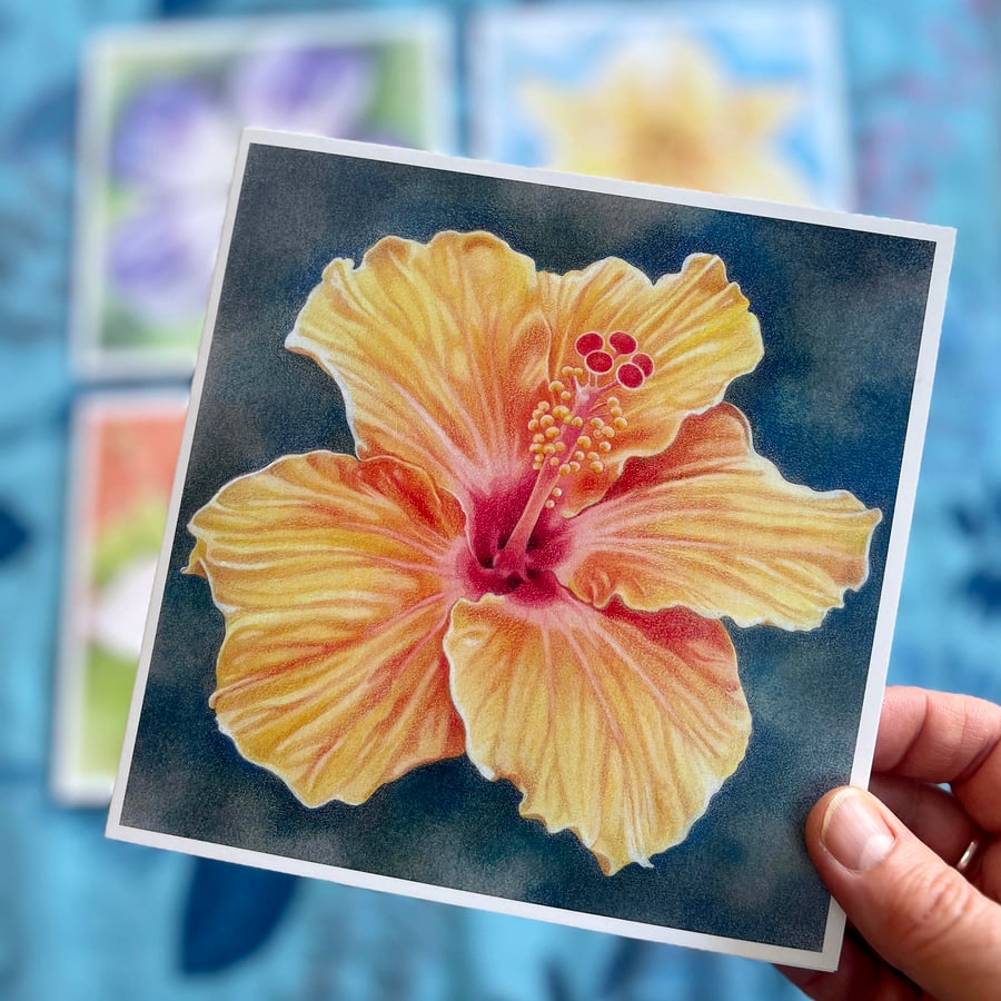 Flower Greeting Card - Orange Hibiscus - tropical flower, hibiscus card