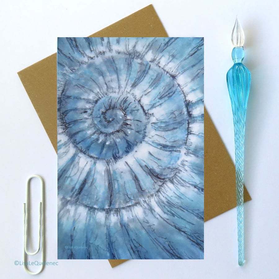 Blank greeting card ammonite no.90 note card notelet fossil spiral cello free