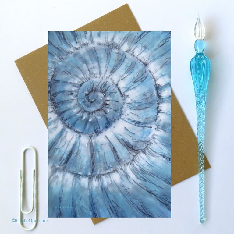 Blank greeting card ammonite no.90 note card notelet fossil spiral cello free