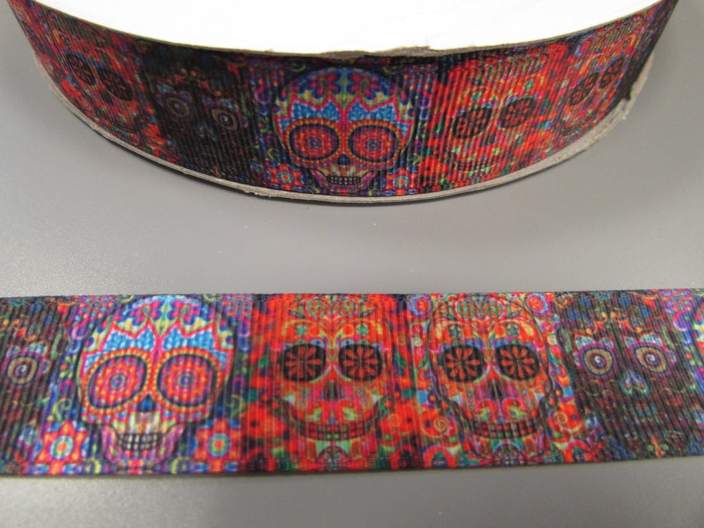 Sugar Skull 2.2cm Grosgrain Ribbon x 1 metre