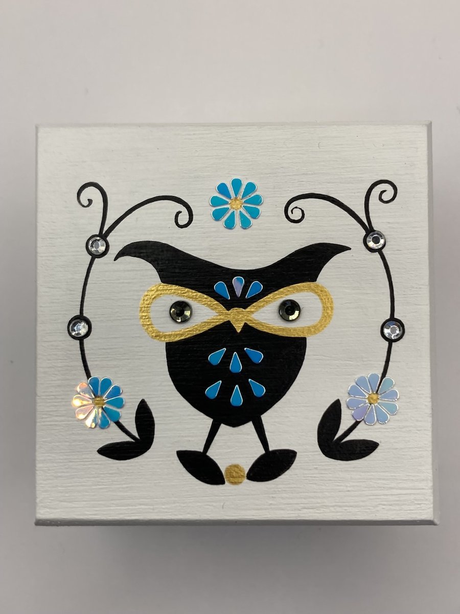 Hand Painted Enid Collins Style Owl Trinket Box 