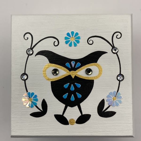 Hand Painted Enid Collins Style Owl Trinket Box 