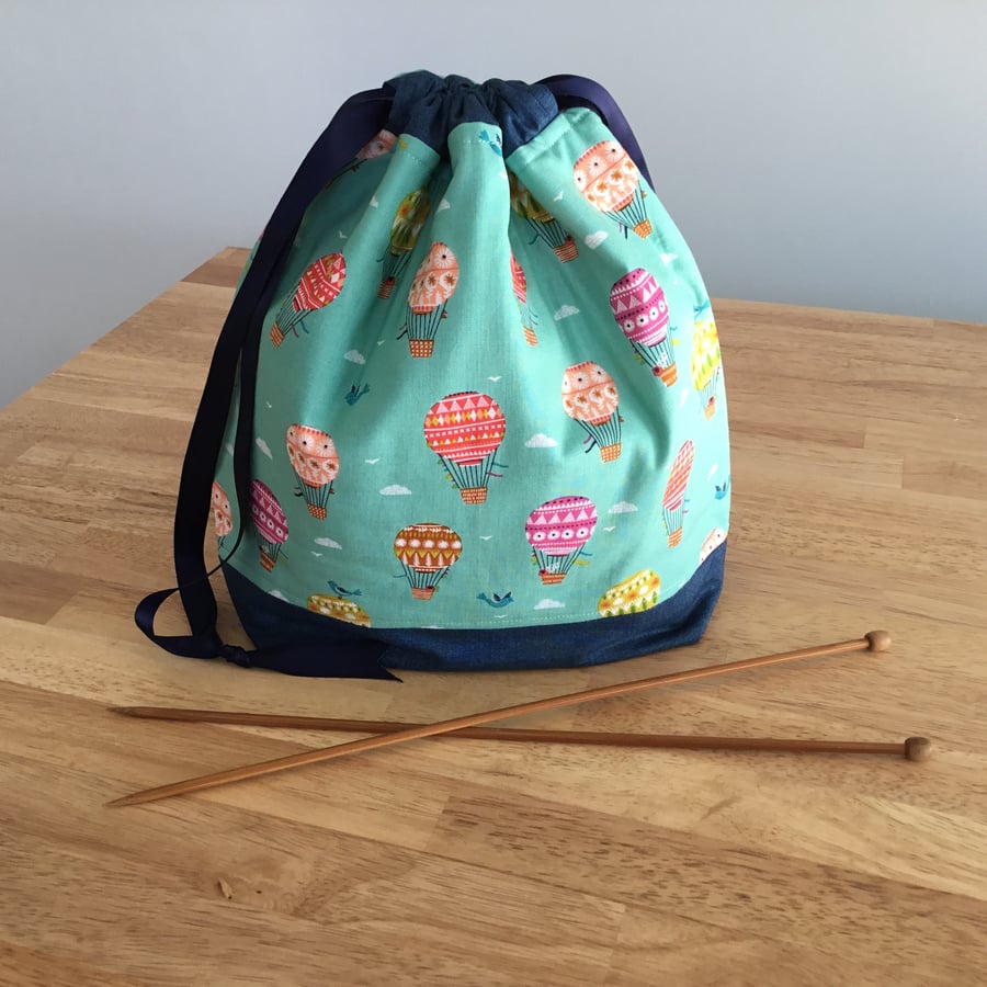 Knitting bag, drawstring project bag
