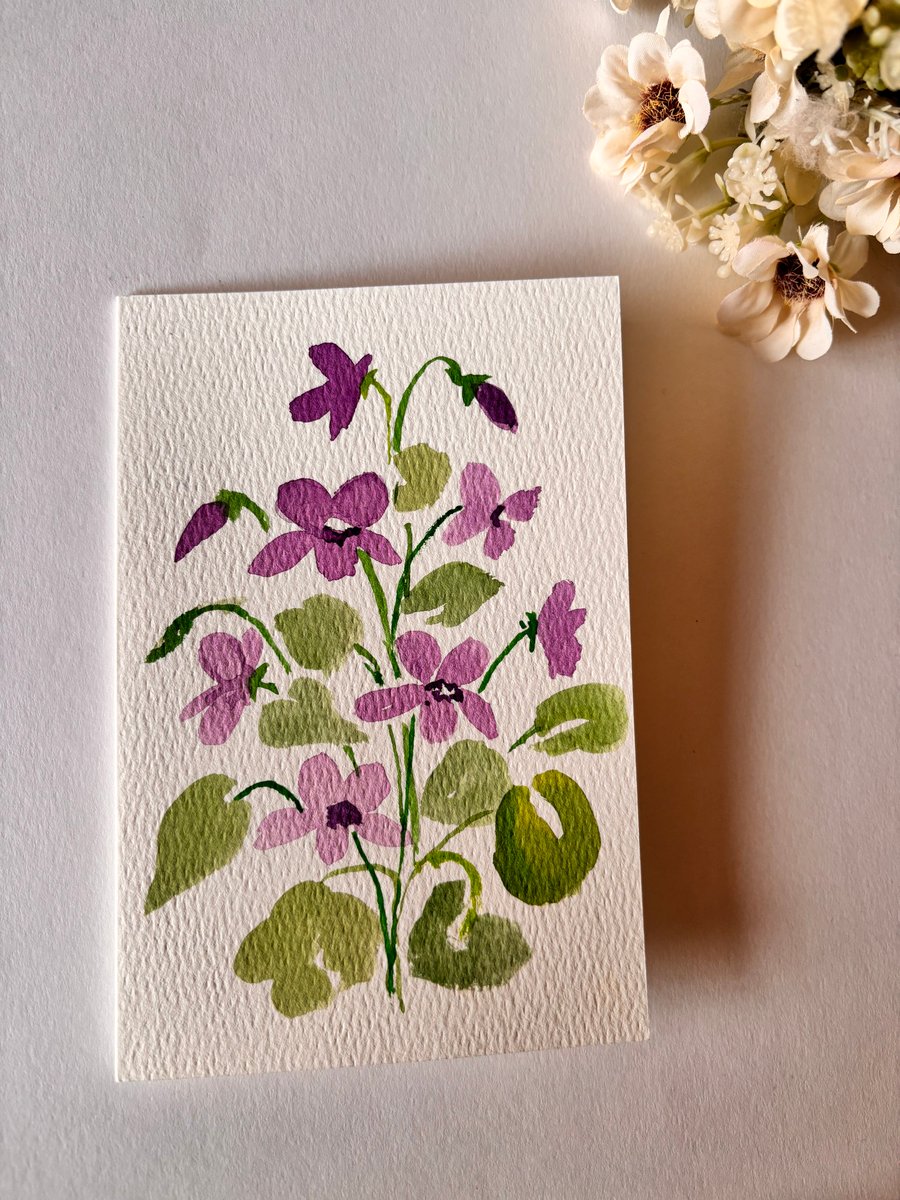 Wood violet hand painted card