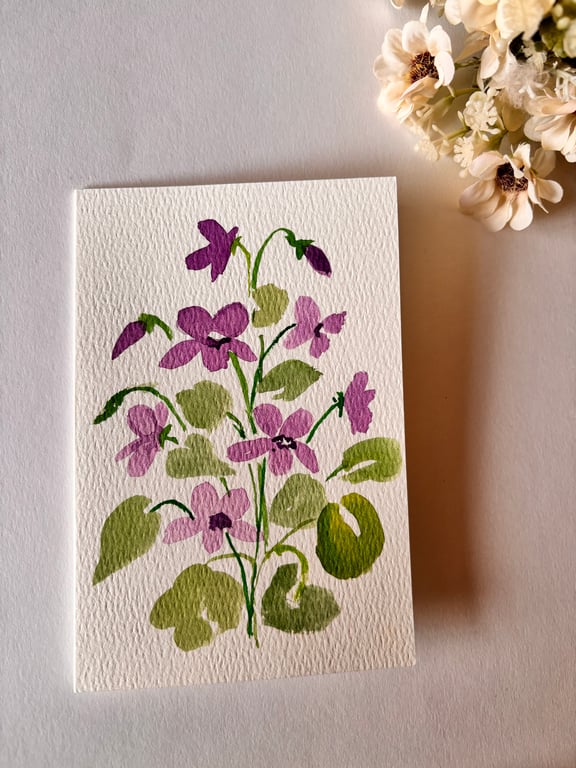 Wood violet hand painted card