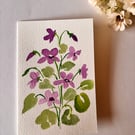 Wood violet hand painted card