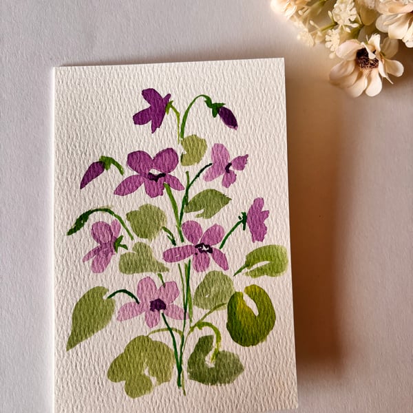 Wood violet hand painted card