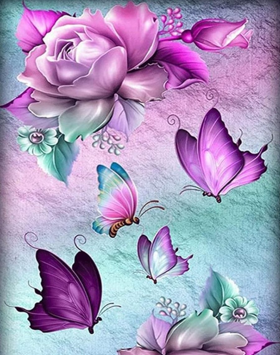 5D DIY Purple Peony and Butterflies Diamond Painting Kit Crystal Embroidery Rhin