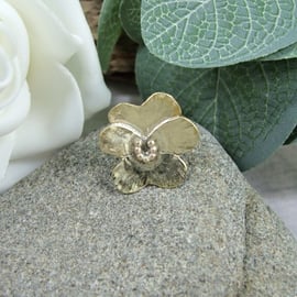 Pansy Brooch. Brass and Sterling Silver Lapel Pin 