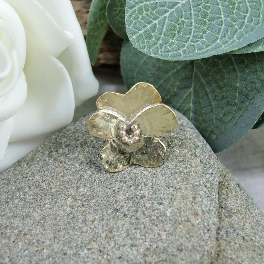 Pansy Brooch. Brass and Sterling Silver Lapel Pin - Perfectly Imperfect