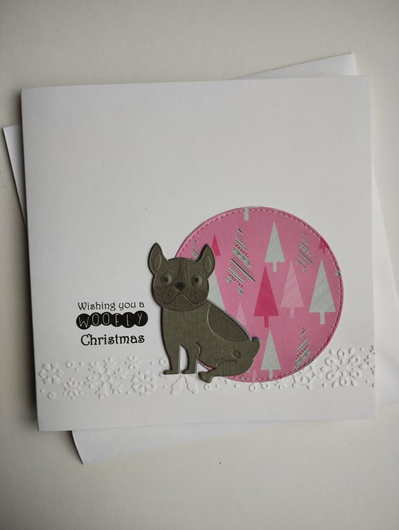 Frenchie Christmas Card - Wishing you a woofly Christmas 