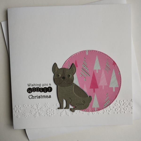 Frenchie Christmas Card - Wishing you a woofly Christmas 