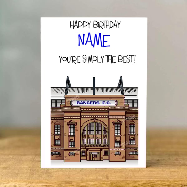 Personalised Ibrox Birthday Card, Football , mum, dad, grandad, gran, son, 