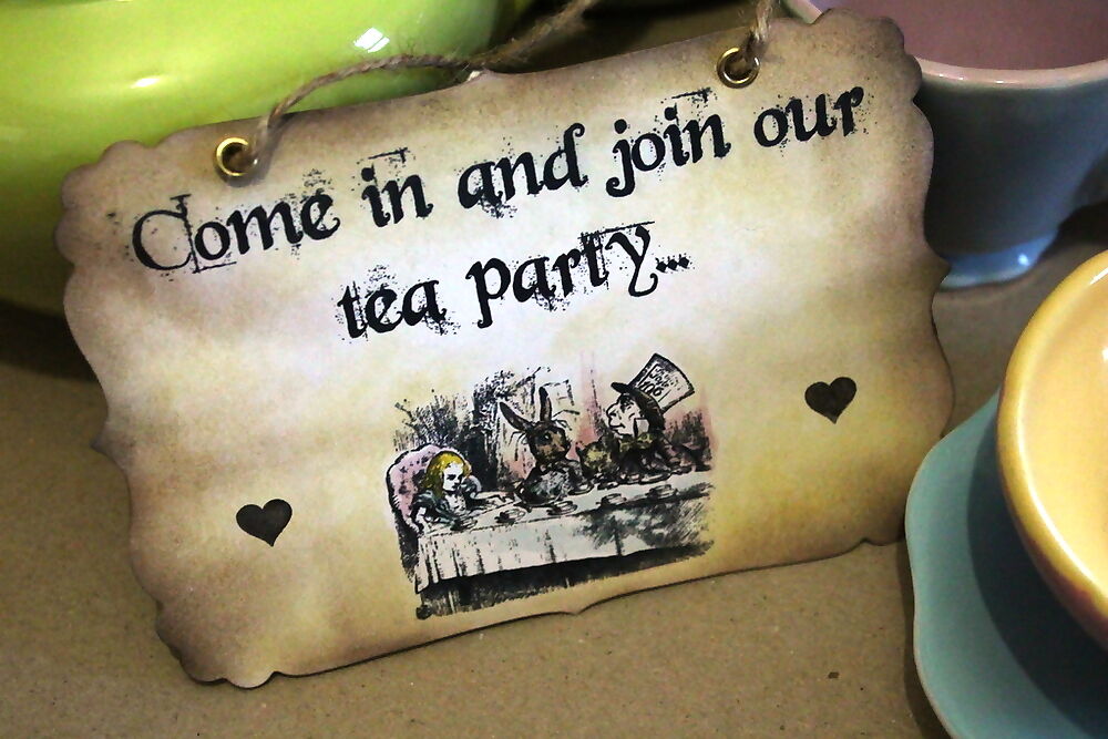 COME IN AND JOIN OUR TEA PARTY -Vintage Alice in Wonderland Sign and Decoration