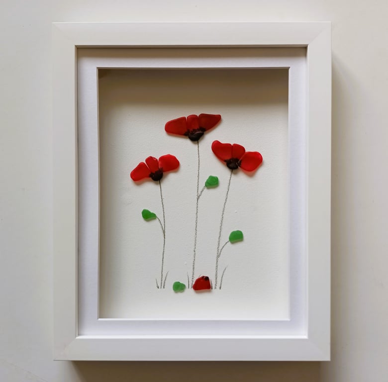 Poppy, Sea Glass Art Red Poppies, Wild Flowers, Unusual Gifts for Her