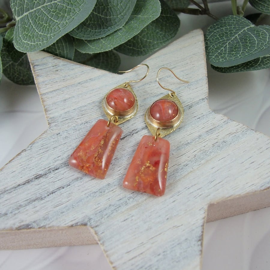 Earrings, Brass, 14ct Gold Filled and Marbled Polymer Clay. Perfectly Imperfect