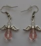 Silver plated beaded earrings- silver Christmas angel delicate pink - Image 1
