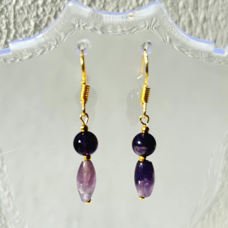 Amethyst earrings on gold plated hook - February birthstone