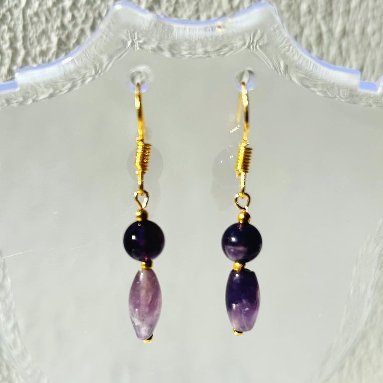 Amethyst earrings on gold plated hook - February birthstone
