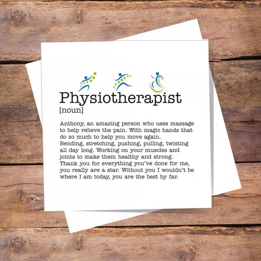 Physiotherapist Definition Personalised Card - Birthday, Thank you