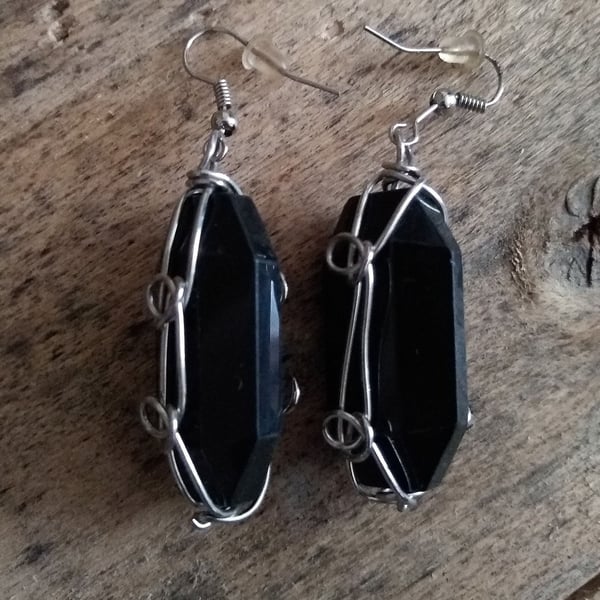Hand Made Jet Wired Dangly Earrings 