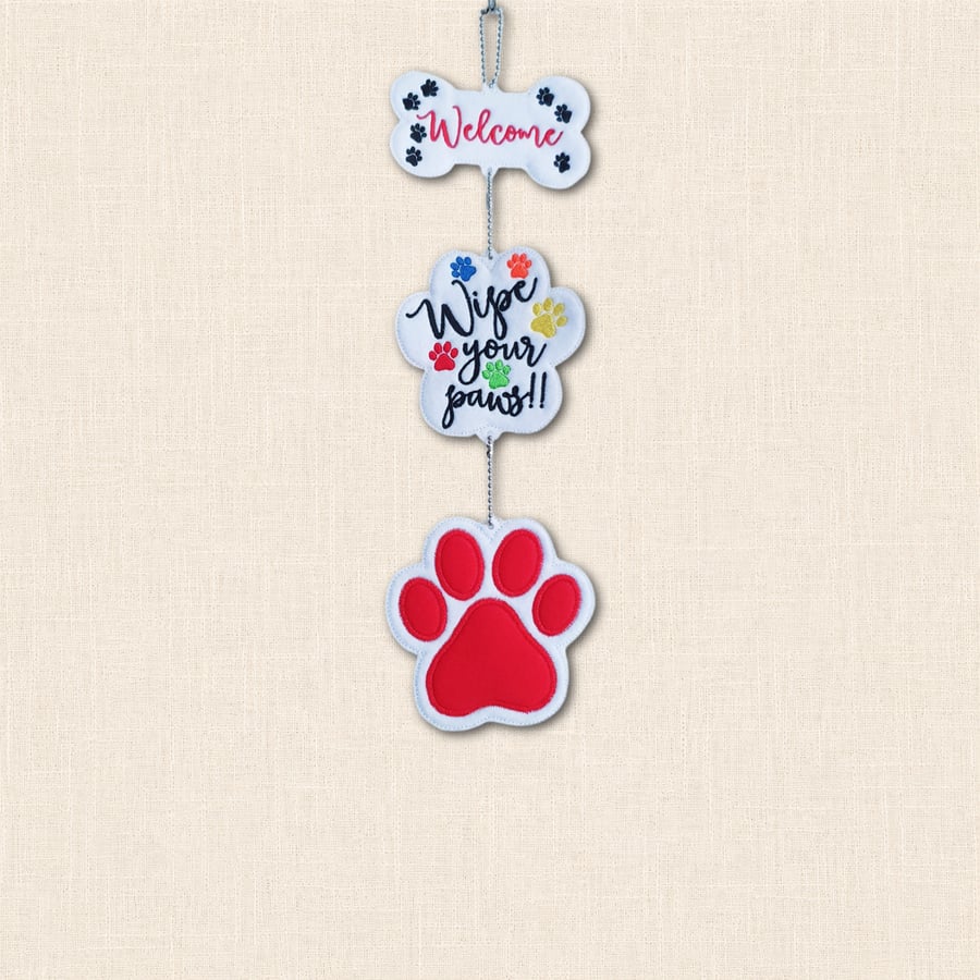 Welcome Wipe Your Paws Decoration - Embroidered Pet Home Decor